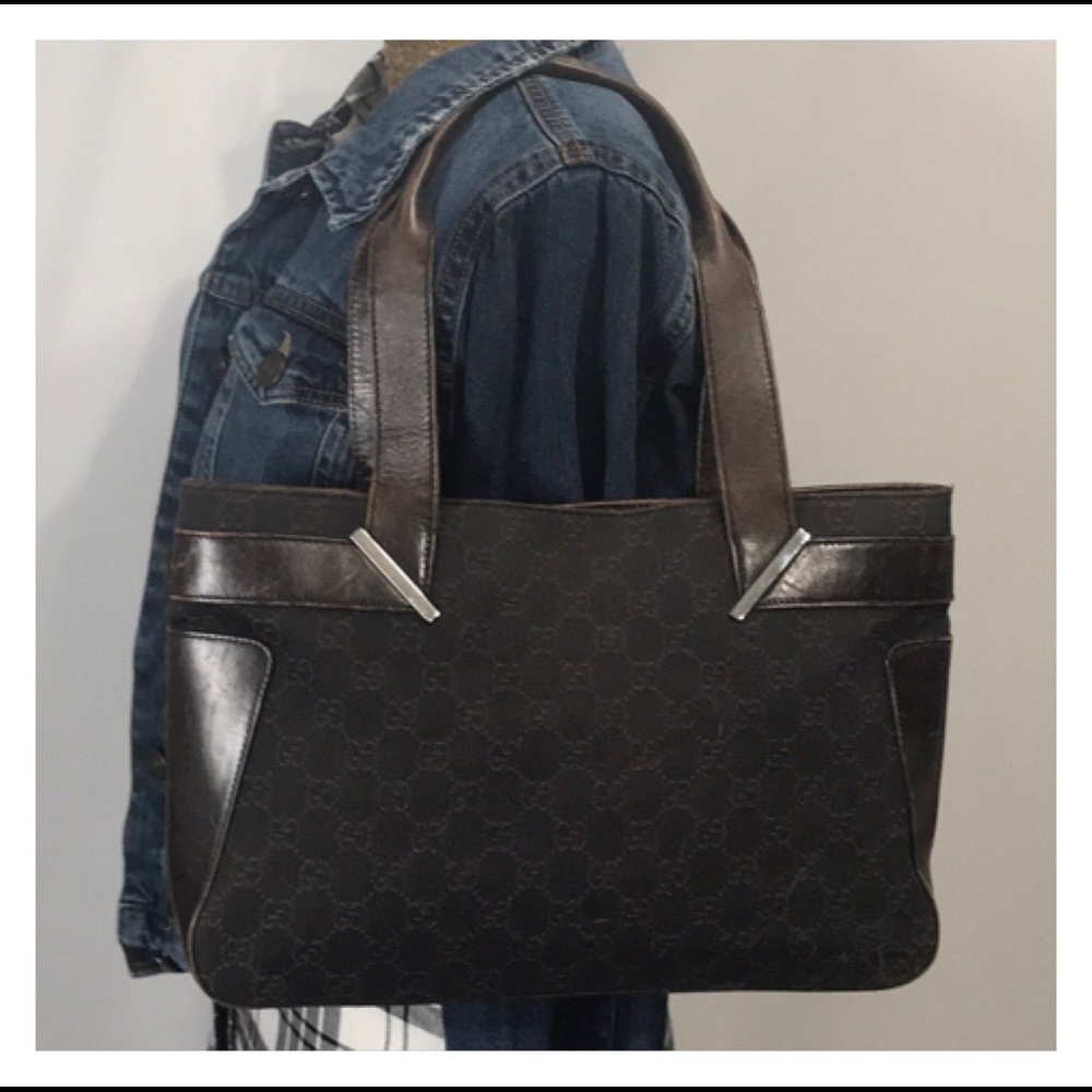 Authentic Gucci GG Vintage Canvas & Leather  Tote